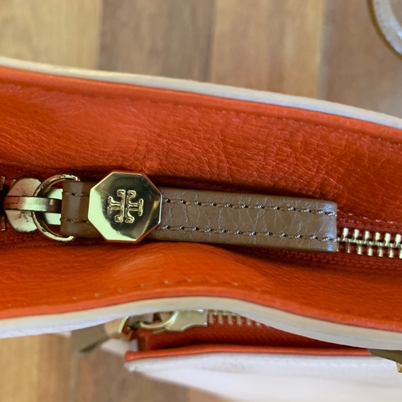 Tory Burch Pink Tan Orange Zip Leather Shoulder Work Tote Bag - Picture 6 of 9